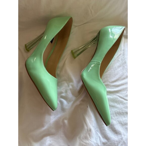 Mint Green Patent Leather Pumps With Clear Flared Heels Size 11 - Picture 3 of 10